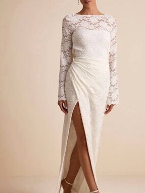 Lulus Odariya Ivory Lace Cowl Back Maxi Dress